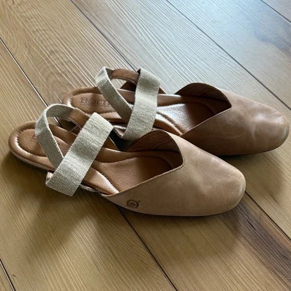 Born Coco Flats Brown Beige Leather Slingback Flats Shoes Womens Size 9 - Picture 1 of 10